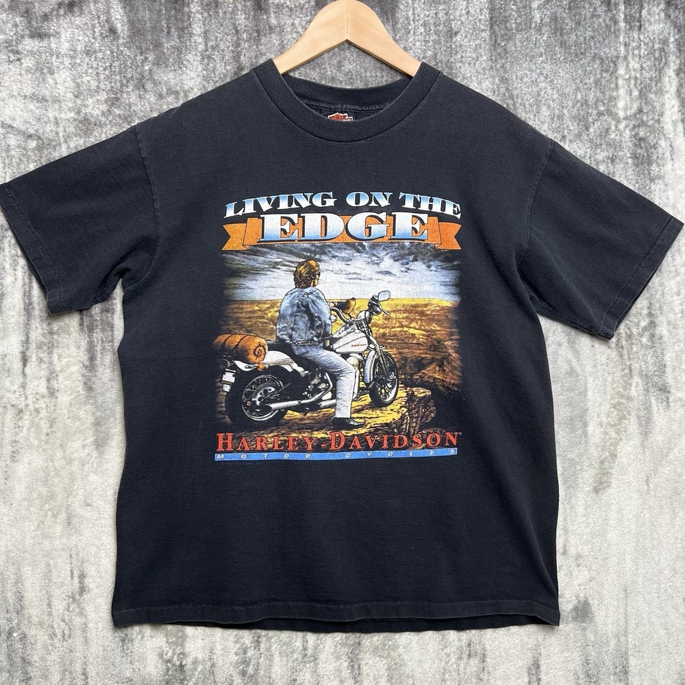 Vintage 90s 1991 Harley Davidson Large Living On The Edge Single Stitch